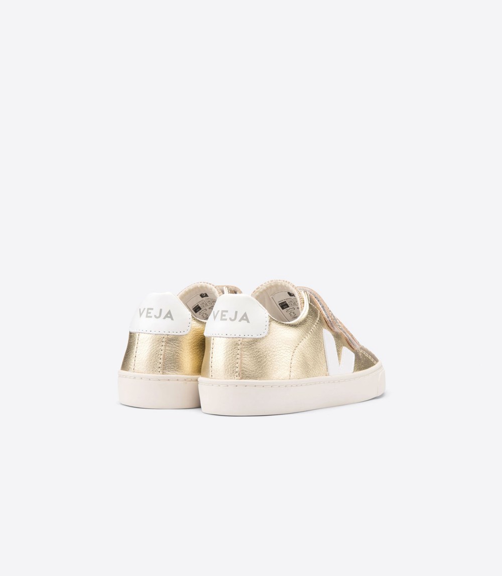 Veja Trainers Kids Gold/White - Esplar Velcro Leather - LJQM-19863